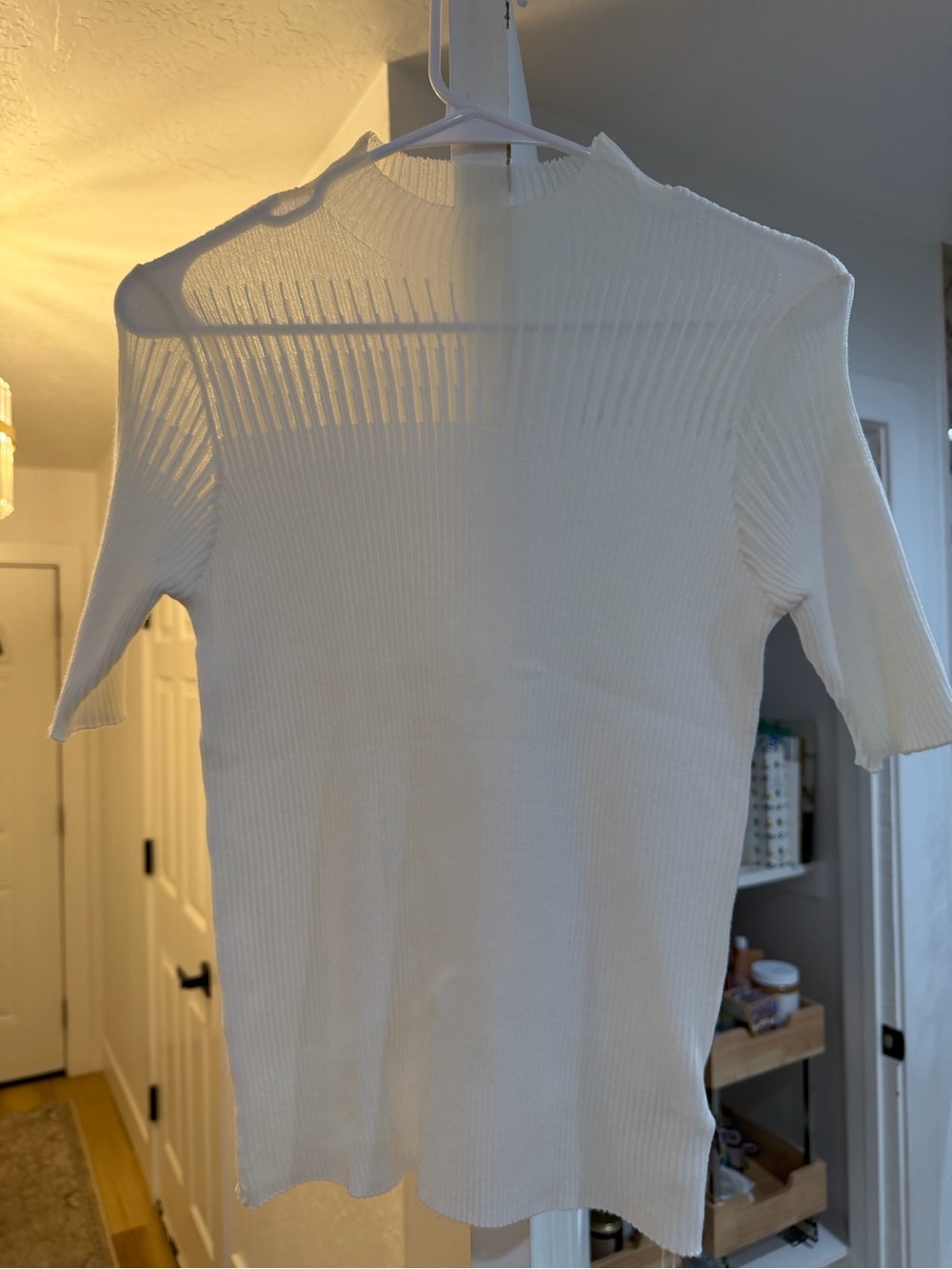 Commense White Rib-Knit Short Sleeve Top